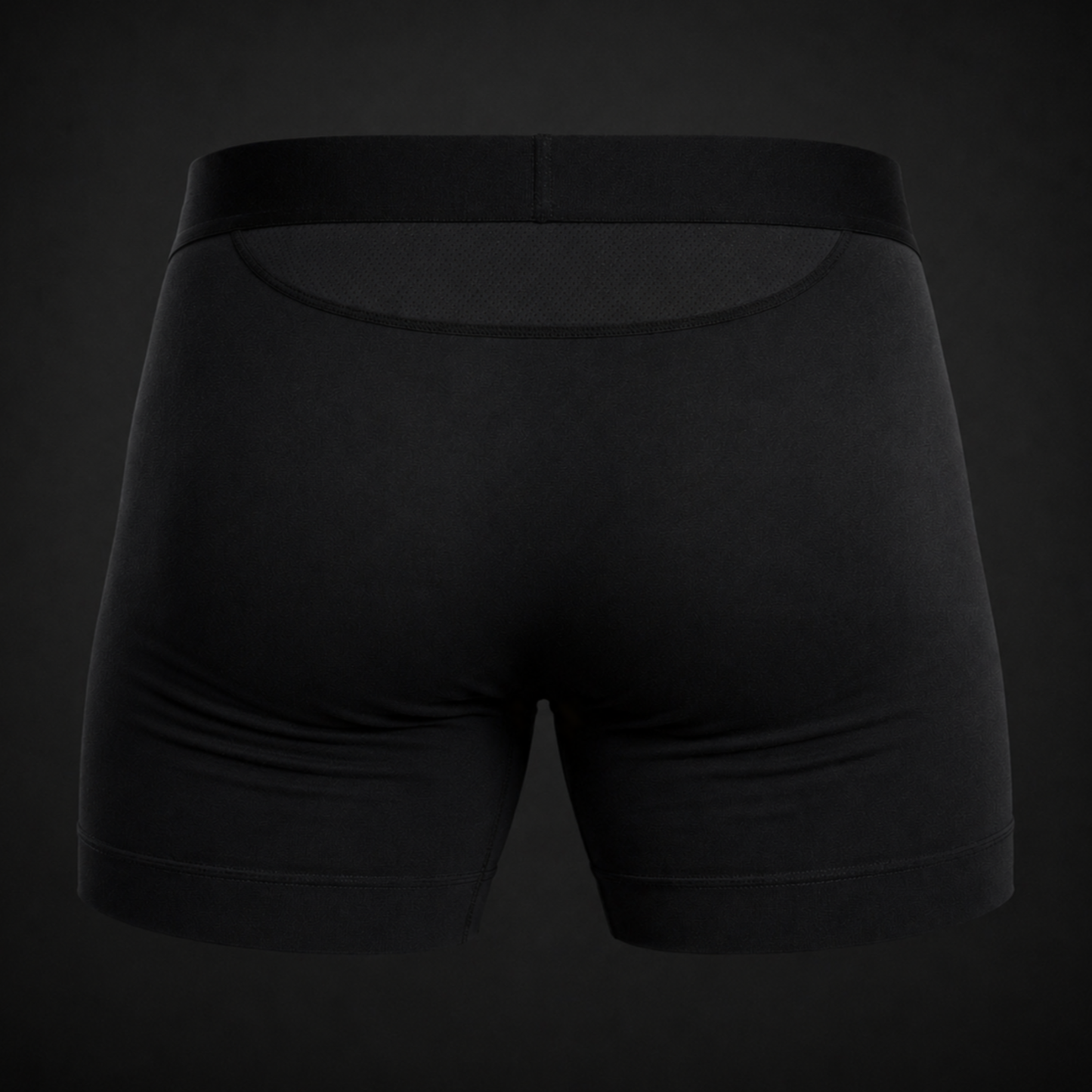 Black Ballbra support boxer briefs, back flat lay product shot