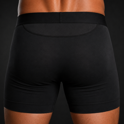 Back view of a man wearing Ballbra boxer briefs showing the seamless, no-ride-up waistband