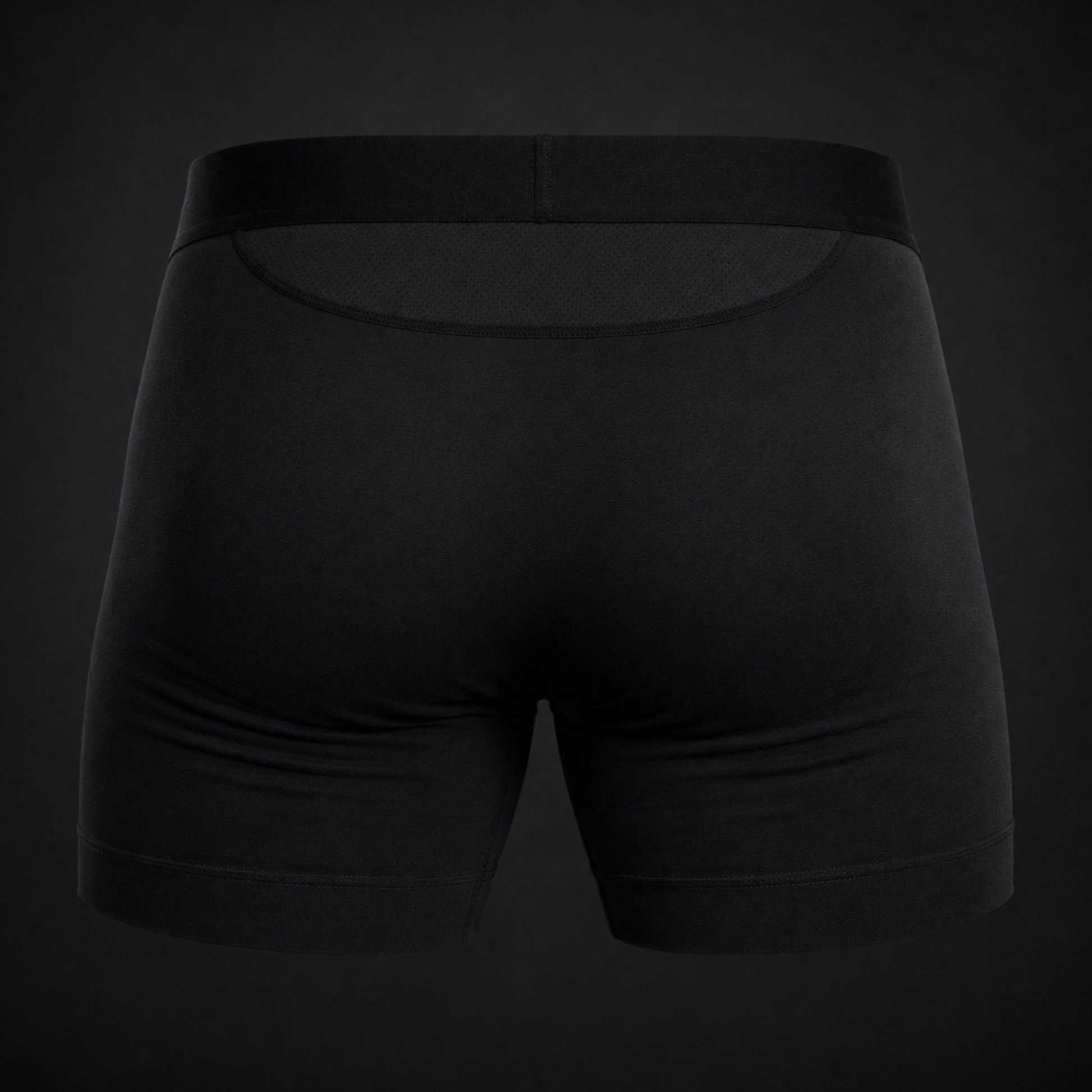 Black Ballbra support boxer briefs, back flat lay product shot