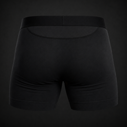 Black Ballbra support boxer briefs, back flat lay product shot